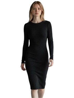 Rachel Zoe Black With Metallic Silver Long-Sleeve Sweater Dress Size S